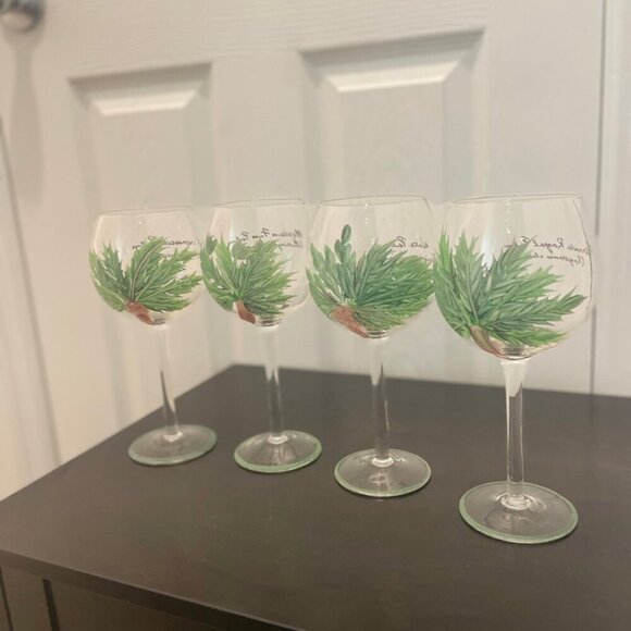 VINTAGE HAND PAINT WINE GLASSES PALM TREES VERSATILE DRINKS FUN STYLE TROPICAL - Picture 8 of 16